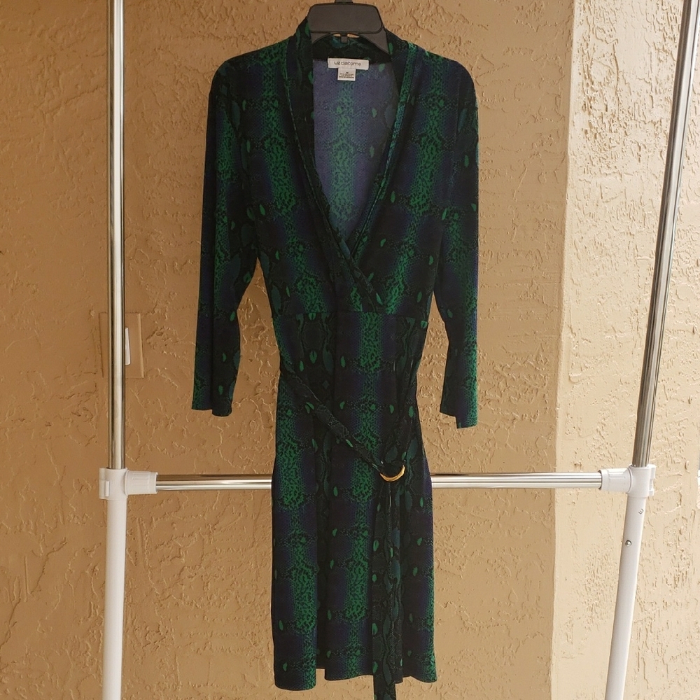 Liz Claiborne Green Long Sleeve Wrap Dress